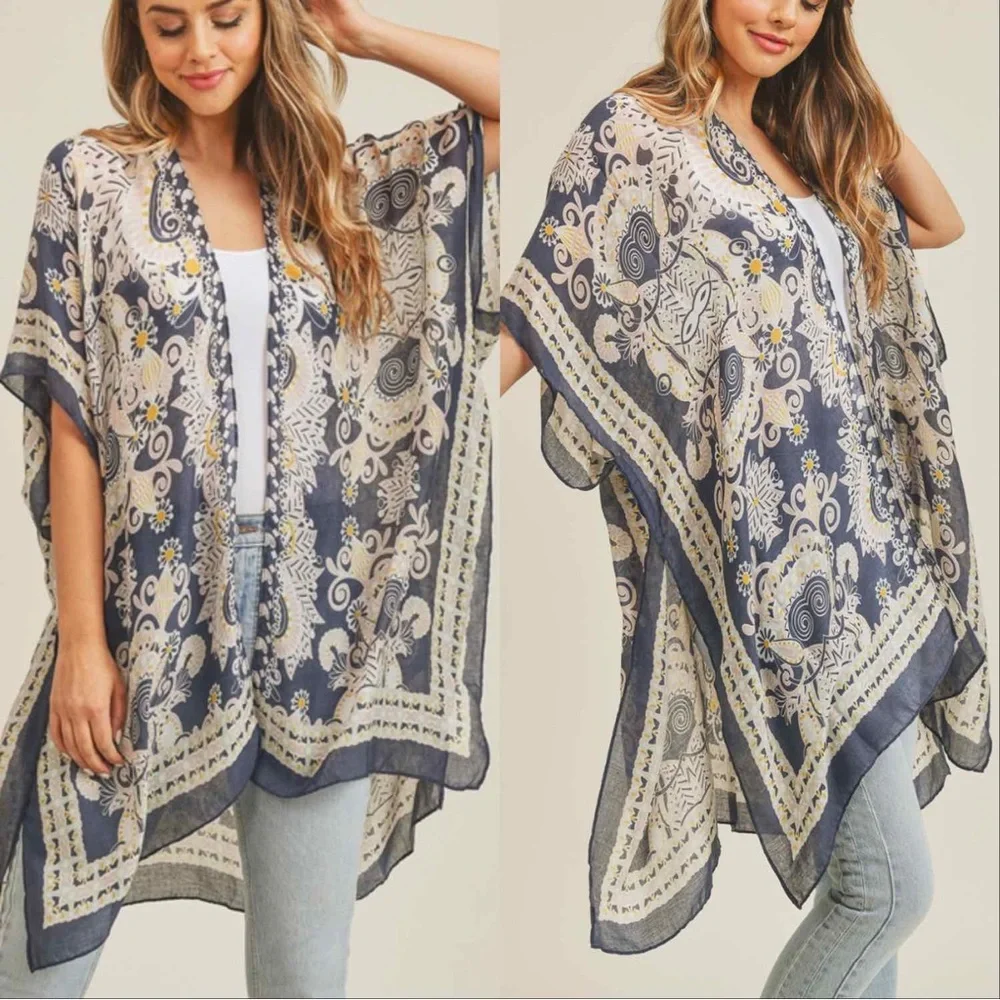 LA BOHEMIAN PRINT KIMONO - VINTAGE BLUE - Picture 4 of 5